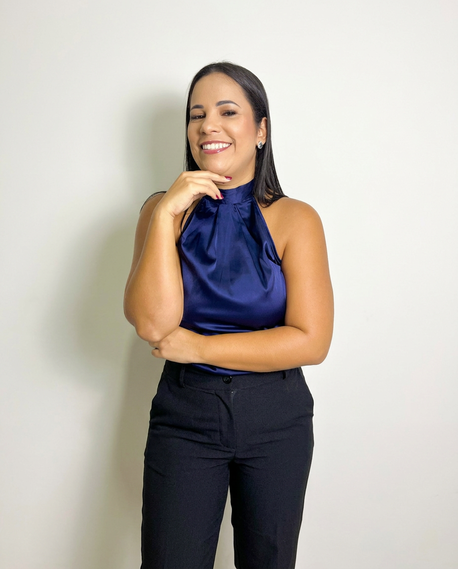 Jamelle Oliveira sorrindo, pronta para atender empresas